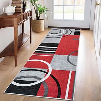 Modern Abstract Geometric Washable Area Rug, Non-Slip Soft Stain Resistant Carpet for Living Room