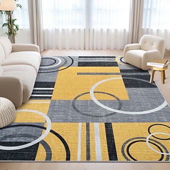 Modern Abstract Geometric Washable Area Rug, Non-Slip Soft Stain Resistant Carpet for Living Room