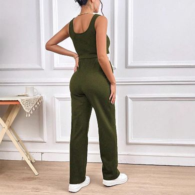Maternity 2 Piece Set Ribbed Knit Crop Tank Top & Drawstring Pants Soft Stretch Casual Lounge Wear