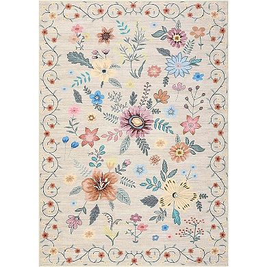 Floral Kitchen Runner Rug-Ultra-Thin Low Pile Soft Indoor Carpet with Non-Slip Backing for Bedroom