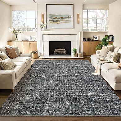 Solid Washable Area Rug-Non-Slip Stain Resistant Low Pile Soft Foldable for Living Room Bedroom