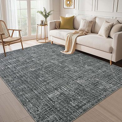 Solid Washable Area Rug-Non-Slip Stain Resistant Low Pile Soft Foldable for Living Room Bedroom