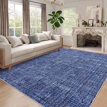 Solid Washable Area Rug-Non-Slip Stain Resistant Low Pile Soft Foldable for Living Room Bedroom