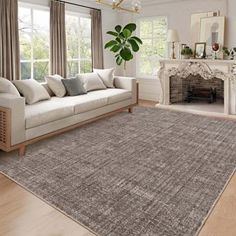 Solid Washable Area Rug-Non-Slip Stain Resistant Low Pile Soft Foldable for Living Room Bedroom