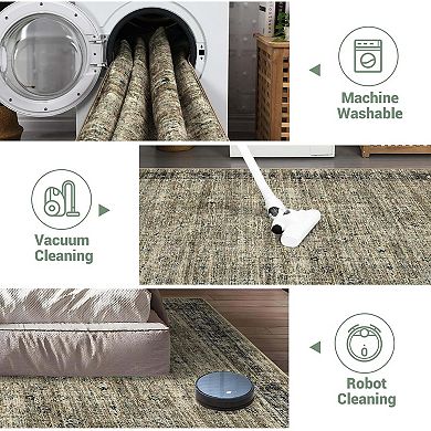 Vintage Distressed Washable Runner,Non-Slip Low Pile Rug for Hallway Kitchen Laundry