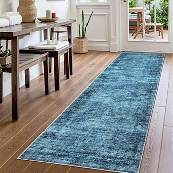 Vintage Distressed Washable Runner,Non-Slip Low Pile Rug for Hallway Kitchen Laundry
