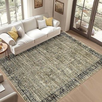 Vintage Distressed Washable Runner,Non-Slip Low Pile Rug for Hallway Kitchen Laundry