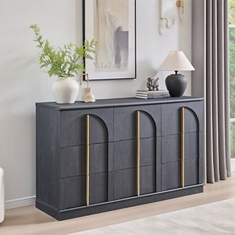 Arched Dresser for Bedroom with 9 Drawers, 52" Wide Modern Chest of Drawers with Rounded Edge