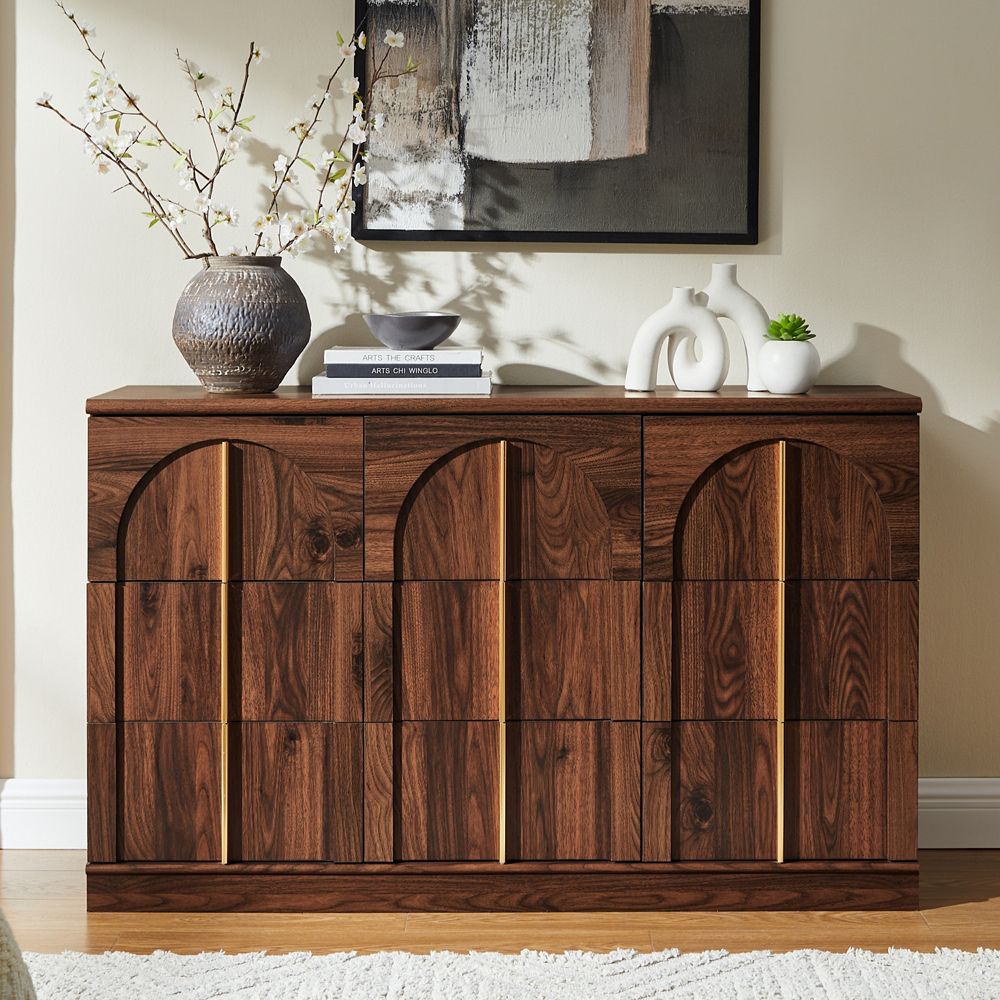 rounded dresser ROUND OFF 6-DRAWER WALNUT DRESSER