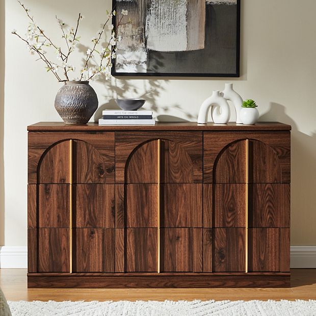 Arched Dresser for Bedroom with 9 Drawers, 52" Wide Modern Chest of Drawers  with Rounded Edge
