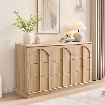 Arched Dresser for Bedroom with 9 Drawers, 52" Wide Modern Chest of Drawers with Rounded Edge