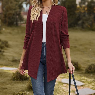 Women Open Front Casual Long Sleeve Lightweight Knit Sweater Cardigan