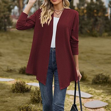 Women Open Front Casual Long Sleeve Lightweight Knit Sweater Cardigan