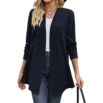 Women Open Front Casual Long Sleeve Lightweight Knit Sweater Cardigan