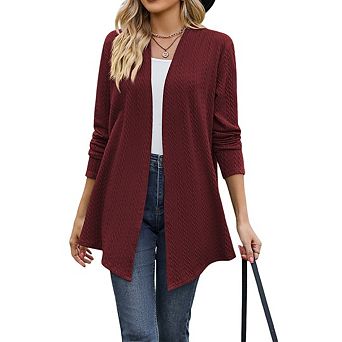 Women Open Front Casual Long Sleeve Lightweight Knit Sweater Cardigan