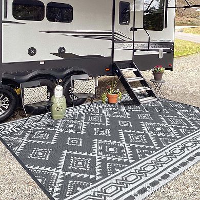 Reversible Plastic Straw Modern Area Rug, Large Floor Mat for Patio Beach Camping Backyard Outdoor