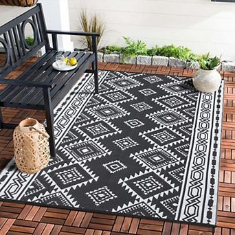 Reversible Plastic Straw Modern Area Rug, Large Floor Mat for Patio Beach Camping Backyard Outdoor