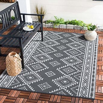 Reversible Plastic Straw Modern Area Rug, Large Floor Mat for Patio Beach Camping Backyard Outdoor
