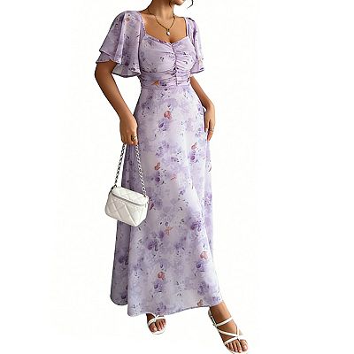 short flutter sleeve maxi dress Plus Size Flutter-Sleeve V-Neck Maxi Dress, in Black, 18, Women's, Lane Bryant