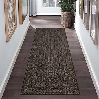 Braided Print Washable Runner Rug, Non-Slip Low Pile Indoor Rug for Hallway Kitchen Living Room
