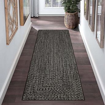 Braided Print Washable Runner Rug, Non-Slip Low Pile Indoor Rug for Hallway Kitchen Living Room