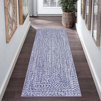 Braided Print Washable Runner Rug, Non-Slip Low Pile Indoor Rug for Hallway Kitchen Living Room