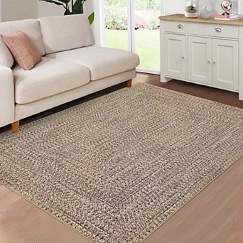 Braided Print Washable Runner Rug, Non-Slip Low Pile Indoor Rug for Hallway Kitchen Living Room