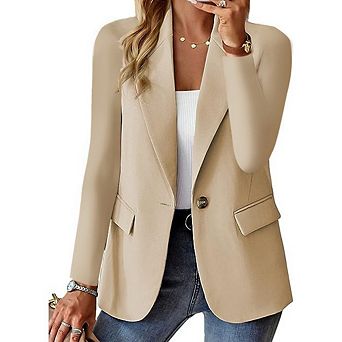 Blazer for Women Long Sleeve Office Jackets Single Button Dressy Business Casual Work Suit Coats