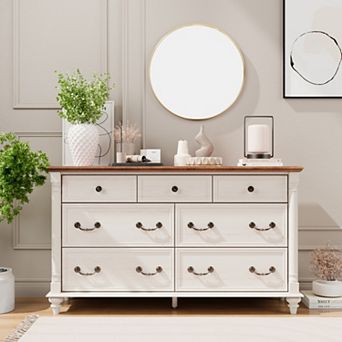 Farmhouse 7-Drawer Dresser with Solid Wood Legs, Storage Chest for Bedroom, Living Room