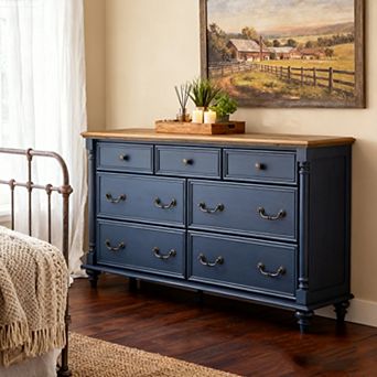 Farmhouse 7-Drawer Dresser with Solid Wood Legs, Storage Chest for Bedroom, Living Room