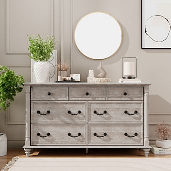 Farmhouse 7-Drawer Dresser with Solid Wood Legs, Storage Chest for Bedroom, Living Room