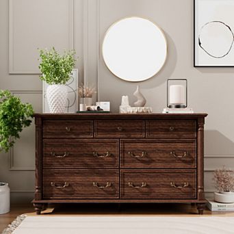 Farmhouse 7-Drawer Dresser with Solid Wood Legs, Storage Chest for Bedroom, Living Room