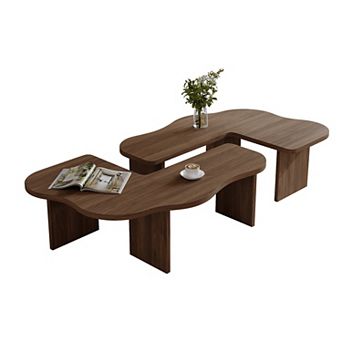 Mid Century Modern Coffee Table for Living Room, Adjustable Modular Nesting Coffee Table Set of 2