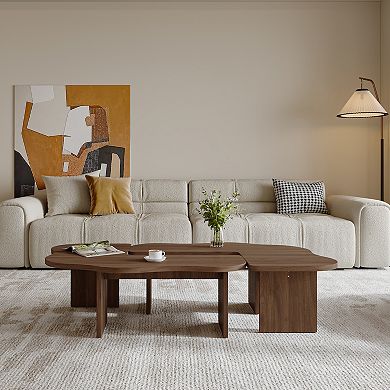 Mid Century Modern Coffee Table for Living Room, Adjustable Modular Nesting Coffee Table Set of 2