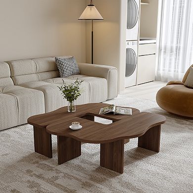 Mid Century Modern Coffee Table for Living Room, Adjustable Modular Nesting Coffee Table Set of 2