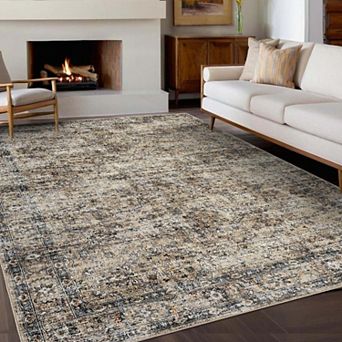 Washable Vintage Floral Print Area Rug- Soft Foldable Accent Rug for Bedroom- Living Room- Non-Slip