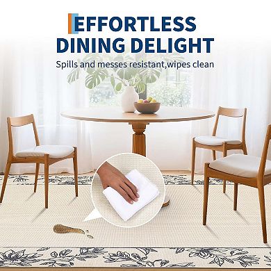 Solid Floral Modern Bordered Washable Area Rug-Non-Slip Low Pile Ultra Thin for Living Room Bedroom