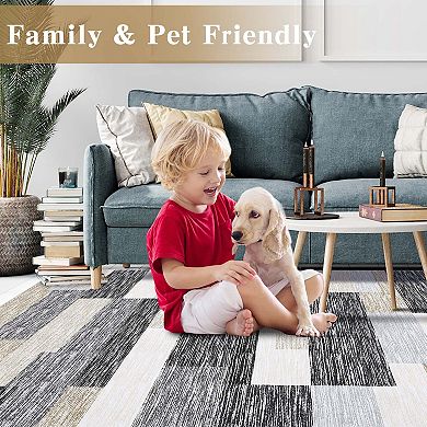 Modern Geometric Living Room Rug Stain-Resistant Lightweight Area Rug for Dining Room
