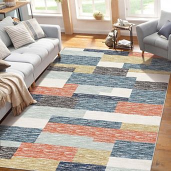 Modern Geometric Living Room Rug Stain-Resistant Lightweight Area Rug for Dining Room