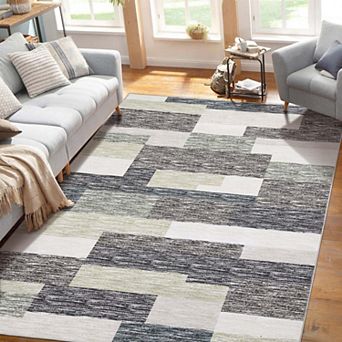 Modern Geometric Living Room Rug Stain-Resistant Lightweight Area Rug for Dining Room