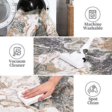 Abstract Marble Washable Runner Rug, Non-Slip Ultra-Thin Soft Carpet for Hallway Kitchen Bedroom