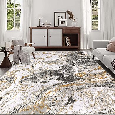 Abstract Marble Washable Runner Rug, Non-Slip Ultra-Thin Soft Carpet for Hallway Kitchen Bedroom