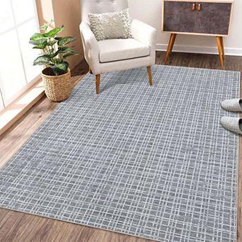Modern Plaid Washable Area Rug-Farmhouse Non-Slip Stain-Resistant Soft Rugs for Living Room Bedroom