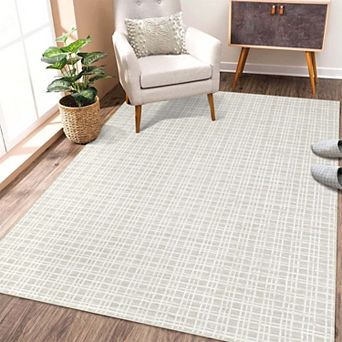 Modern Plaid Washable Area Rug-Farmhouse Non-Slip Stain-Resistant Soft Rugs for Living Room Bedroom