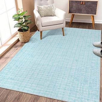 Modern Plaid Washable Area Rug-Farmhouse Non-Slip Stain-Resistant Soft Rugs for Living Room Bedroom