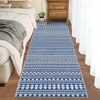 Large Geometric Bohemian Washable Area Rug, Farmhouse Non-Slip Accent Carpet for Living Room