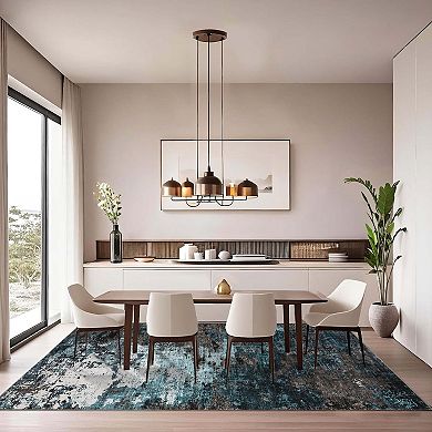 Modern Abstract Washable Area Rug-Non-Slip Low Pile Stain Resistant for Bedroom Dining Room Office