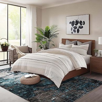 Modern Abstract Washable Area Rug-Non-Slip Low Pile Stain Resistant for Bedroom Dining Room Office