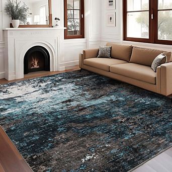 Modern Abstract Washable Area Rug-Non-Slip Low Pile Stain Resistant for Bedroom Dining Room Office