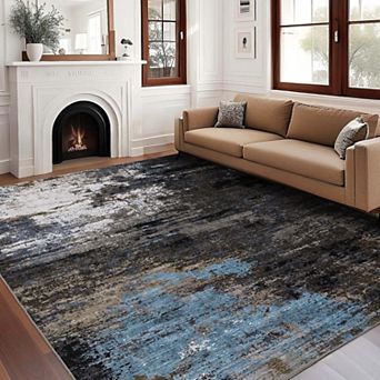 Modern Abstract Washable Area Rug-Non-Slip Low Pile Stain Resistant for Bedroom Dining Room Office
